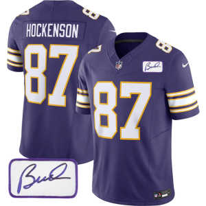 Men Minnesota Vikings #87 T.J. Hockenson Purple 2023 F.U.S.E. Bud Grant patch Vapor Limited Stitched Jersey