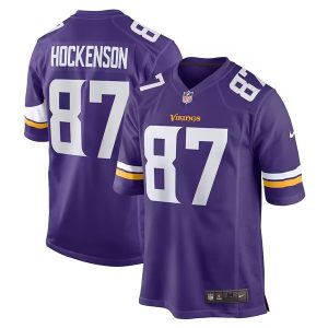 Men Minnesota Vikings #87 T.J. Hockenson Purple Stitched Game Jersey