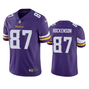 Men Minnesota Vikings #87 T.J. Hockenson Purple Vapor Untouchable Stitched Jersey