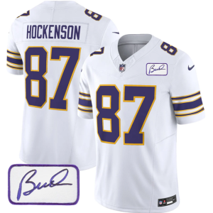 Men Minnesota Vikings #87 T.J. Hockenson White 2023 F.U.S.E. Bud Grant patch Vapor Limited Stitched Jersey