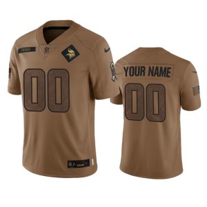 Men Minnesota Vikings Active Player Custom 2023 Brown Salute To Setvice Limited Football Stitched Jersey