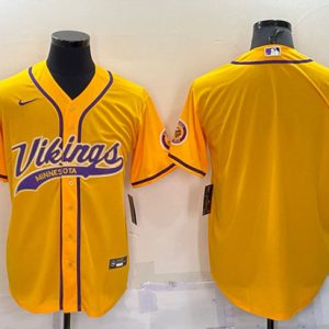 Men Minnesota Vikings Blank Gold With Patch Cool Base Stitched Baseball Jersey