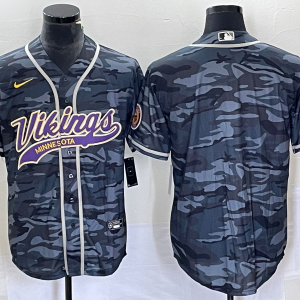 Men Minnesota Vikings Blank Gray Camo Cool Base Stitched Baseball Jersey