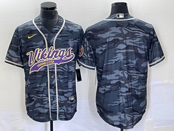 Men Minnesota Vikings Blank Gray Camo Cool Base Stitched Baseball Jersey