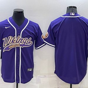 Men Minnesota Vikings Blank Purple With Patch Cool Base Stitched Baseball Jersey