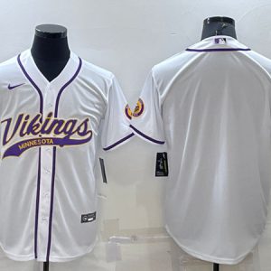 Men Minnesota Vikings Blank White With Patch Cool Base Stitched Baseball Jersey