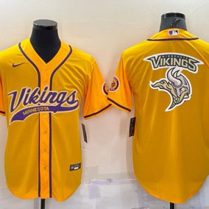 Men Minnesota Vikings Gold Team Big Logo With Patch Cool Base Stitched Baseball Jersey