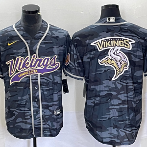 Men Minnesota Vikings Gray Camo Team Big Logo Cool Base Stitched Baseball Jersey