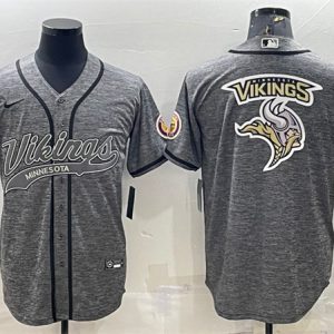 Men Minnesota Vikings Gray Team Big Logo With Patch Cool Base Stitched Baseball Jersey