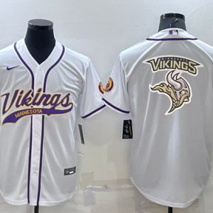 Men Minnesota Vikings White Team Big Logo With Patch Cool Base Stitched Baseball Jersey