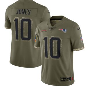 Men New England Patriots #10 Mac Jones 2022 Olive Salute To Service Limited Stitched Jersey