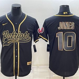 Men New England Patriots #10 Mac Jones Black Gold With Patch Cool Base Stitched Baseball Jersey