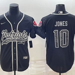 Men New England Patriots #10 Mac Jones Black Reflective With Patch Cool Base Stitched Baseball Jersey