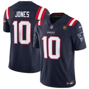 Men New England Patriots #10 Mac Jones Navy 2023 F.U.S.E. With John Madden Patch Vapor Limited Football Stitched Jersey