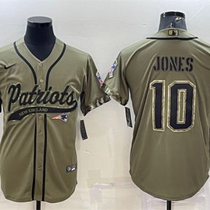 Men New England Patriots #10 Mac Jones Olive 2022 Salute to Service Cool Base Stitched Baseball Jersey