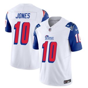 Men New England Patriots #10 Mac Jones White/Blue 2023 F.U.S.E. Vapor Limited Football Stitched Jersey