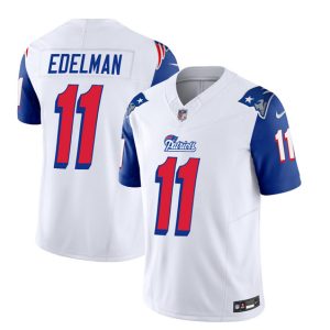 Men New England Patriots #11 Julian Edelman White/Blue 2023 F.U.S.E. Vapor Limited Football Stitched Jersey