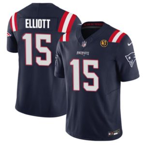 Men New England Patriots #15 Ezekiel Elliott Navy 2023 F.U.S.E. With John Madden Patch Vapor Limited Football Stitched Jersey