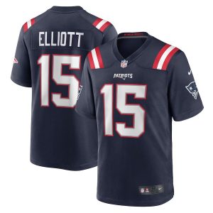 Men New England Patriots #15 Ezekiel Elliott Navy Game Stitched Football Jersey