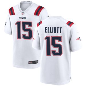 Men New England Patriots #15 Ezekiel Elliott White Stitched Game Jersey