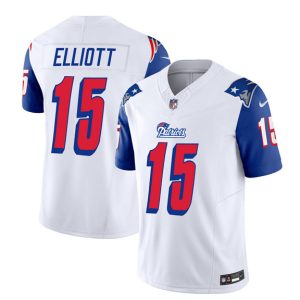 Men New England Patriots #15 Ezekiel Elliott White/Blue 2023 F.U.S.E. Vapor Limited Football Stitched Jersey