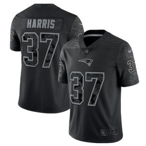 Men New England Patriots #37 Damien Harris Black Reflective Limited Stitched Football Jersey