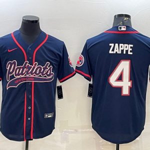 Men New England Patriots #4 Bailey Zappe Navy With Path Cool Base Stitched Baseball Jersey