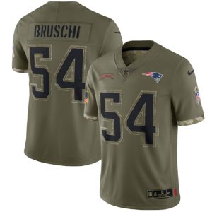 Men New England Patriots #54 Tedy Bruschi 2022 Olive Salute To Service Limited Stitched Jersey