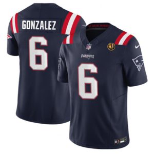 Men New England Patriots #6 Christian Gonzalez Navy 2023 F.U.S.E. With John Madden Patch Vapor Limited Football Stitched Jersey