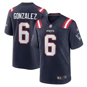 Men New England Patriots #6 Christian Gonzalez Navy Football Stitched Game Jersey