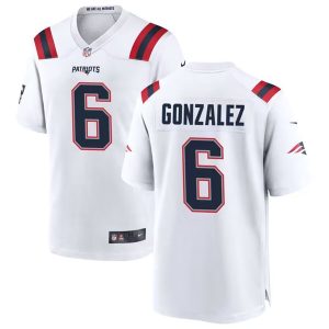 Men New England Patriots #6 Christian Gonzalez White Football Stitched Game Jersey