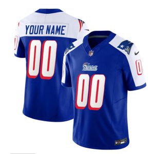 Men New England Patriots Active Player Custom Blue/White 2023 F.U.S.E. Throwback Limited Football Stitched Jersey