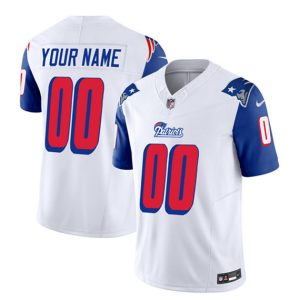 Men New England Patriots Active Player Custom White/Blue 2023 F.U.S.E. Throwback Limited Football Stitched Jersey