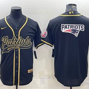 Men New England Patriots Black Gold Team Big Logo With Patch Cool Base Stitched Baseball Jersey