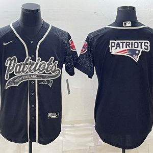 Men New England Patriots Black Reflective Team Big Logo With Patch Cool Base Stitched Baseball Jersey