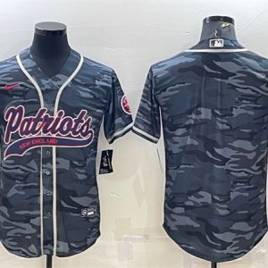 Men New England Patriots Blank Gray Camo With Patch Cool Base Stitched Baseball Jersey