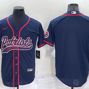 Men New England Patriots Blank Navy Cool Base Stitched Baseball Jersey