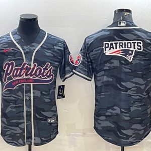 Men New England Patriots Gray Camo Team Big Logo With Patch Cool Base Stitched Baseball Jersey