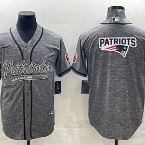 Men New England Patriots Gray Team Big Logo With Patch Cool Base Stitched Baseball Jersey