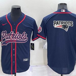 Men New England Patriots Navy Team Big Logo With Patch Cool Base Stitched Baseball Jersey