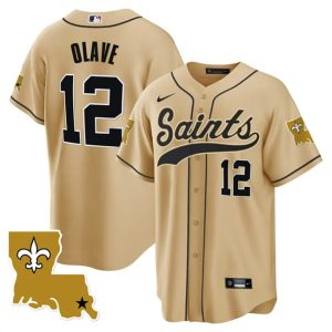 Men New Orleans Saints #12 Chris Olave Gold 1987 Legacy Cool Base Stitched Baseball Jersey