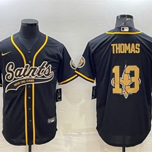 Men New Orleans Saints #13 Michael Thomas Black Team Big Logo With Patch Cool Base Stitched Baseball Jersey