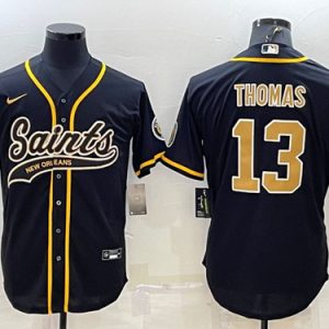 Men New Orleans Saints #13 Michael Thomas Black With Patch Cool Base Stitched Baseball Jersey