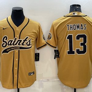 Men New Orleans Saints #13 Michael Thomas Gold With Patch Cool Base Stitched Baseball Jersey