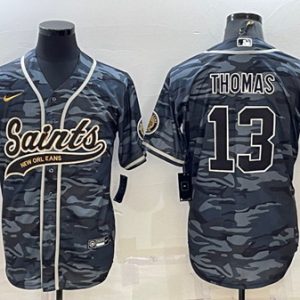 Men New Orleans Saints #13 Michael Thomas Gray Camo With Patch Cool Base Stitched Baseball Jersey