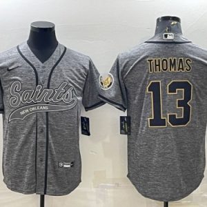 Men New Orleans Saints #13 Michael Thomas Gray With Patch Cool Base Stitched Baseball Jersey