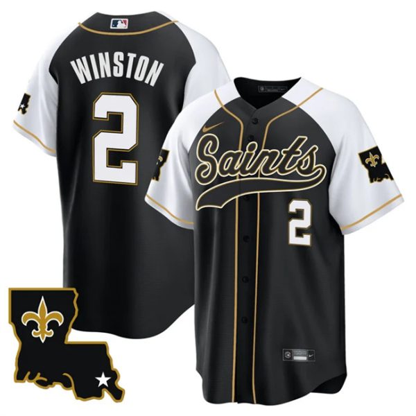 Men New Orleans Saints #2 Jameis Winston Black/White 1987 Legacy Cool Base Stitched Baseball Jersey