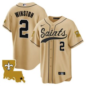 Men New Orleans Saints #2 Jameis Winston Gold 1987 Legacy Cool Base Stitched Baseball Jersey