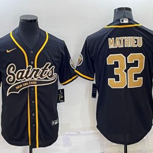 Men New Orleans Saints #32 Tyrann Mathieu Black Cool Base Stitched Baseball Jersey