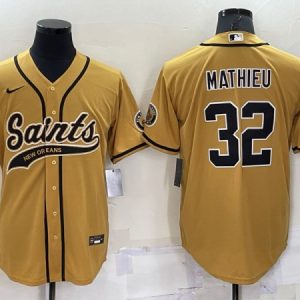 Men New Orleans Saints #32 Tyrann Mathieu Gold Cool Base Stitched Baseball Jersey